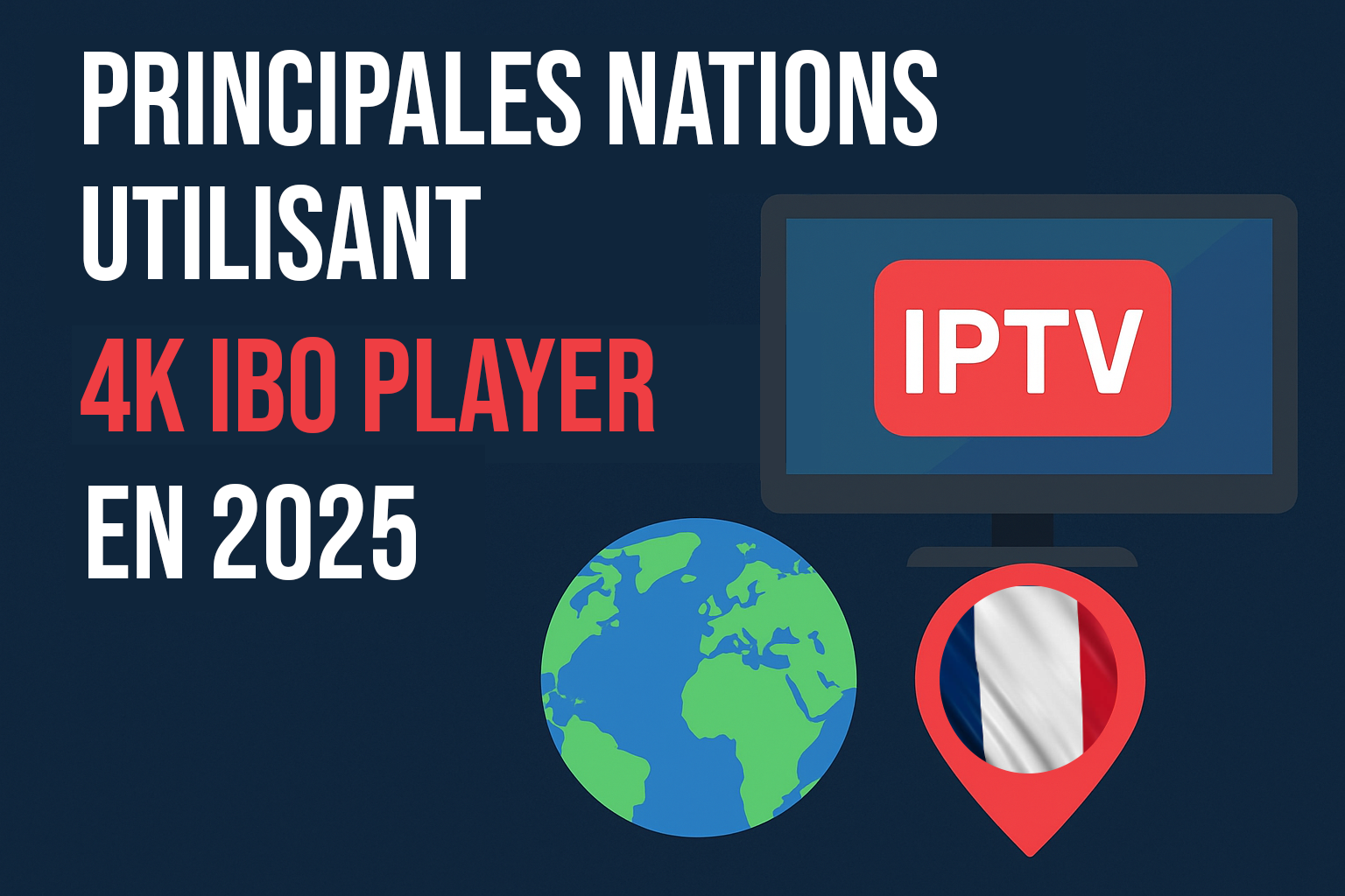 Miniature avec le titre « Principales Nations Utilisant le 4K IBO Player en 2025 », montrant un globe, un écran avec le logo 4K IBO Player et un repère avec le drapeau du Portugal, symbolisant l’expansion mondiale du streaming portugais.